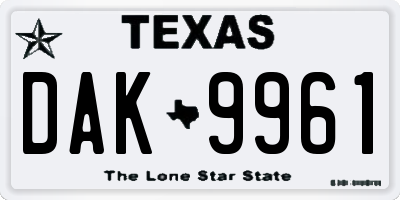 TX license plate DAK9961