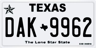 TX license plate DAK9962