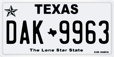 TX license plate DAK9963
