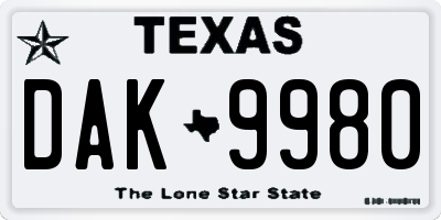 TX license plate DAK9980