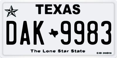 TX license plate DAK9983