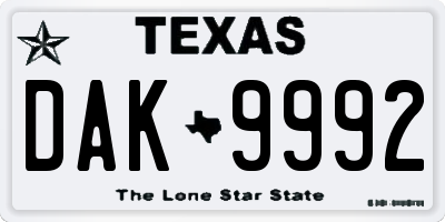 TX license plate DAK9992