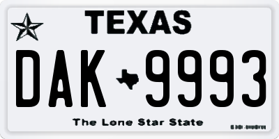 TX license plate DAK9993