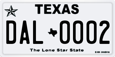 TX license plate DAL0002