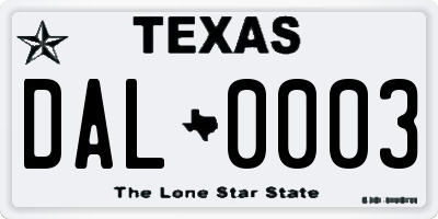 TX license plate DAL0003
