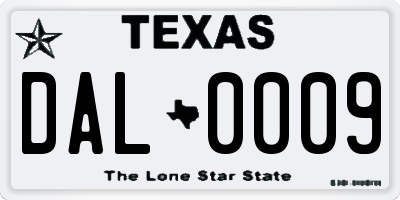 TX license plate DAL0009