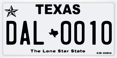 TX license plate DAL0010