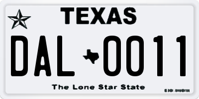 TX license plate DAL0011