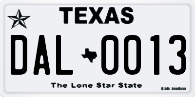 TX license plate DAL0013