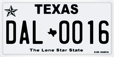 TX license plate DAL0016