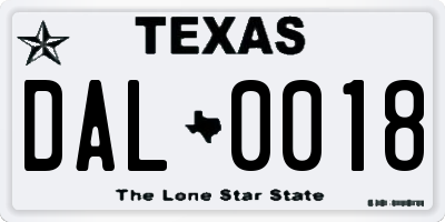 TX license plate DAL0018