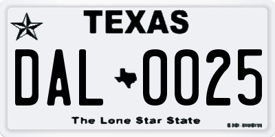 TX license plate DAL0025