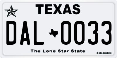 TX license plate DAL0033