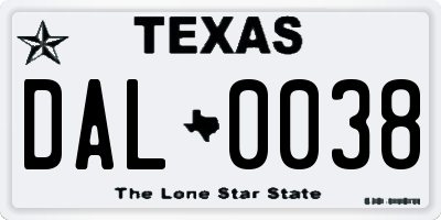 TX license plate DAL0038