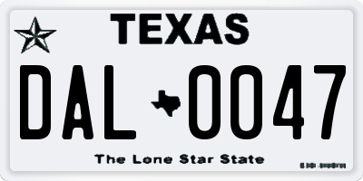 TX license plate DAL0047