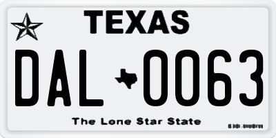 TX license plate DAL0063