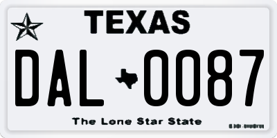 TX license plate DAL0087