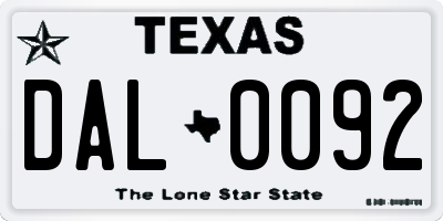 TX license plate DAL0092