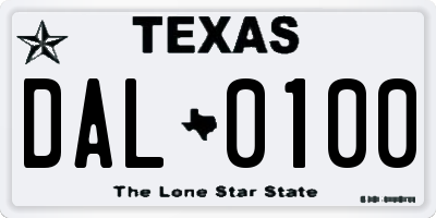 TX license plate DAL0100