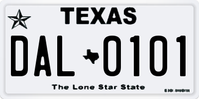 TX license plate DAL0101
