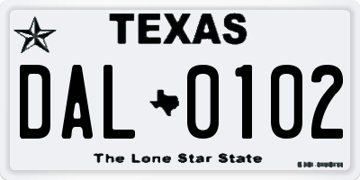 TX license plate DAL0102