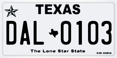 TX license plate DAL0103
