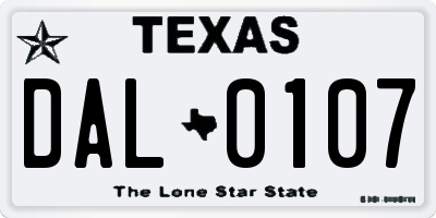 TX license plate DAL0107