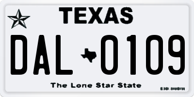 TX license plate DAL0109
