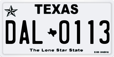 TX license plate DAL0113