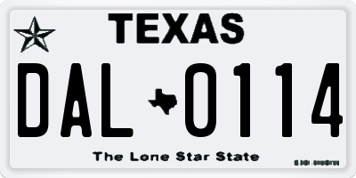 TX license plate DAL0114