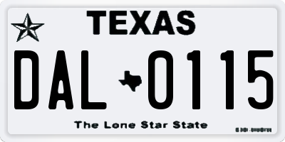 TX license plate DAL0115