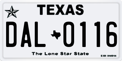 TX license plate DAL0116