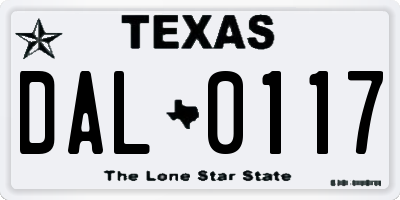 TX license plate DAL0117