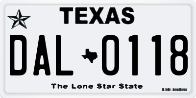 TX license plate DAL0118