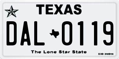 TX license plate DAL0119