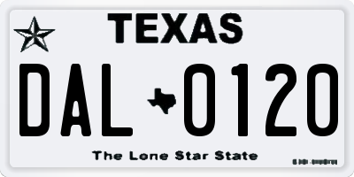 TX license plate DAL0120