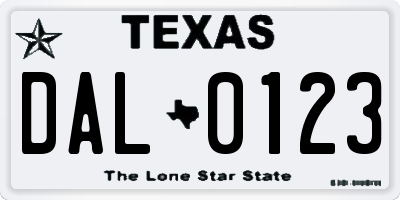 TX license plate DAL0123