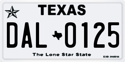 TX license plate DAL0125