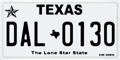 TX license plate DAL0130