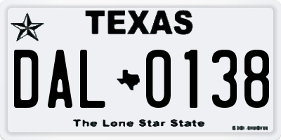 TX license plate DAL0138