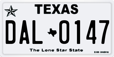TX license plate DAL0147