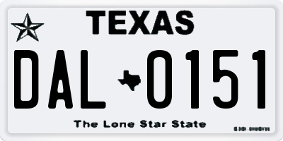 TX license plate DAL0151