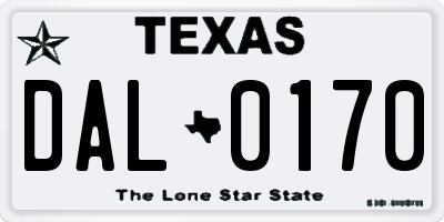 TX license plate DAL0170