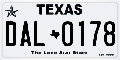 TX license plate DAL0178