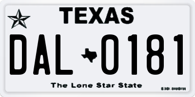 TX license plate DAL0181