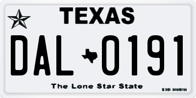 TX license plate DAL0191