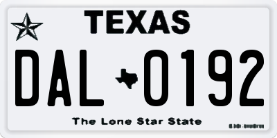 TX license plate DAL0192