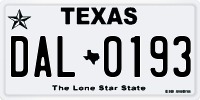 TX license plate DAL0193