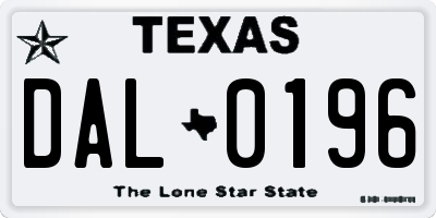 TX license plate DAL0196