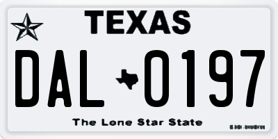 TX license plate DAL0197
